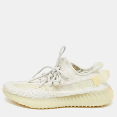 Pre-owned Yeezy X Adidas Cream Cotton Knit Fabric Boost 350 V2 Triple White Sneakers Size 42