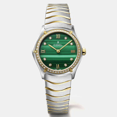 Pre-owned Ebel Womens Stainless Steel And 18k Yellow Gold Sport Classic Watch 29 Mm In Green