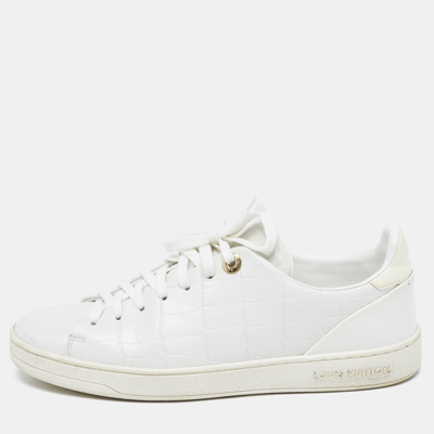 Pre-owned Louis Vuitton White Croc Embossed Leather Frontrow Sneakers Size 36.5