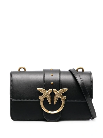 PINKO 'MINI LOVE BAG ICON' BLACK SHOULDER BAG WITH LOGO PATCH IN SMOOTH LEATHER WOMAN PINKO