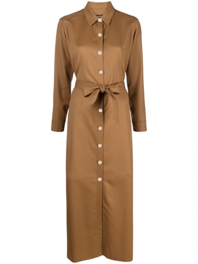 A.p.c. Gwyneth Belted Wool Shirtdress In Cac Icy Brown