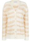 Acne Studios Striped Distressed Cardigan With In Dgd Off White/ecru