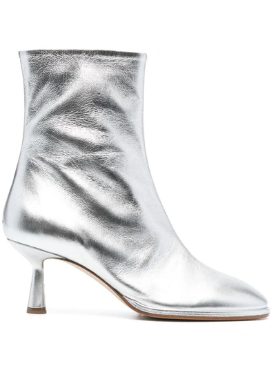 Aeyde Dorothy 60mm Metallic-finish Boots In Grey