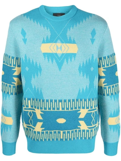 Alanui Icon Jacquard Wool Sweater In Light Blue