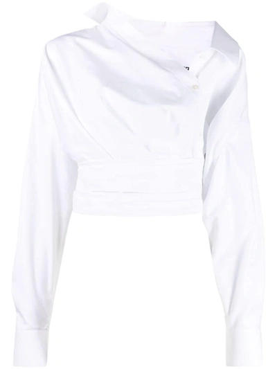Alexander Wang Wrapped Front Cropped Cotton Shirt In White