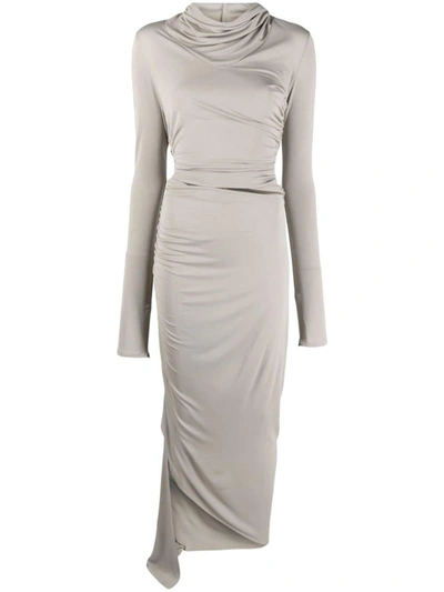 Andreädamo Asymmetric Draped Midi Dress In Grey