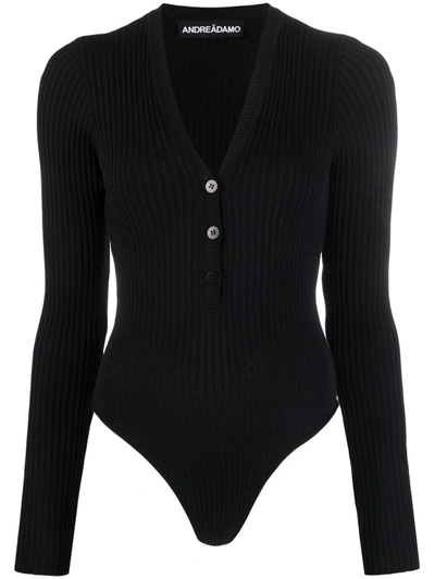 Andreädamo Long-sleeve Ribbed-knit Bodysuit In 004 0473 Black
