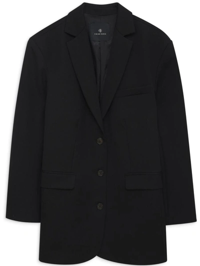 Anine Bing Quinn Single-breasted Wool Blazer In Black