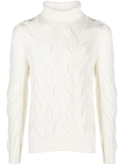 Barba Cable-knit Roll-neck Jumper In White