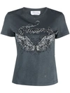 Blumarine Sleeved Graphic Crew Neck Top In Black