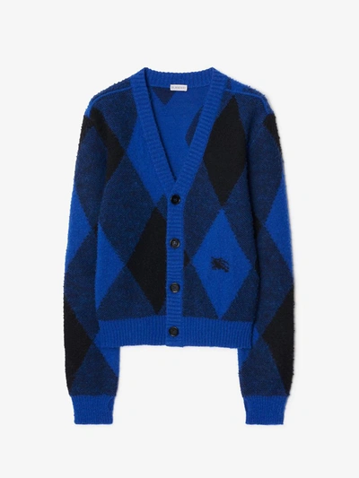 Burberry Argyle Wool Cardigan In Blue