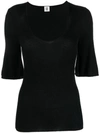 By Malene Birger Scoop-neck Ribbed-knit T-shirt In Black