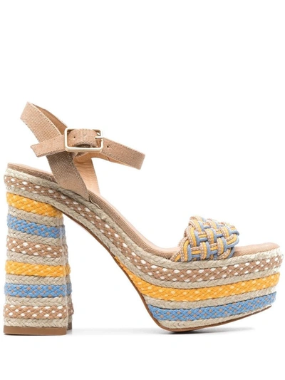 Castaã±er Anne Multicolored Ankle-strap Platform Sandals In Natural/multi