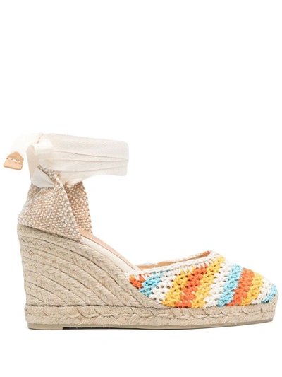 Castaã±er Carina 95mm Crochet Wedge Sandals In Multicolour