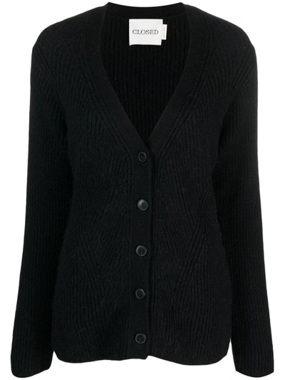 Closed Ribbed-knit Wool Cardigan In 100 Black