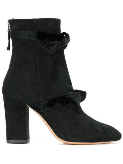 Alexandre Birman Lorraine Velvet-trimmed Suede Ankle Boots In Black