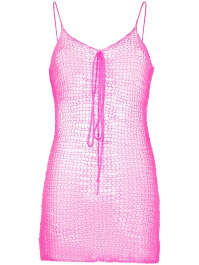 Erl Womens Mohair Crochet Slip Dress Knit Clothing In 1 Pink