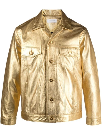 Ernest W Baker Men's Metallic Leather Trucker Jacket In Gold