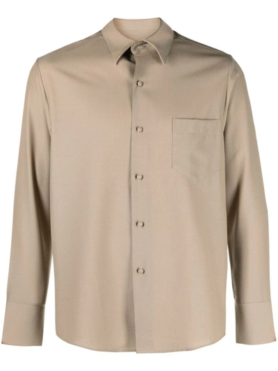 Ernest W. Baker Pointed-collar Long-sleeve Shirt In Beige
