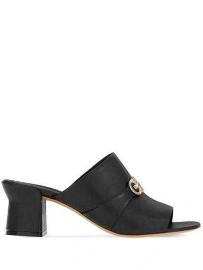 Ferragamo Double Gancio Leather Mules In Black