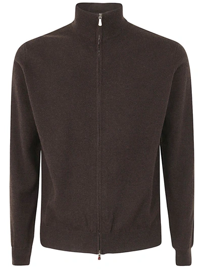 Filippo De Laurentiis Wool Cashmere Long Sleeves Full Zipped Sweater Clothing In Brown