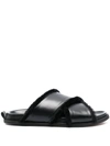 Forte Forte Forte_forte Shierling And Leather Crossed Sandals Shoes In Black