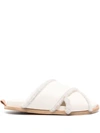 Forte Forte Forte_forte Shierling And Leather Crossed Sandals Shoes In Nude & Neutrals