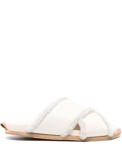 Forte Forte Forte_forte Shierling And Leather Crossed Sandals Shoes In Nude & Neutrals