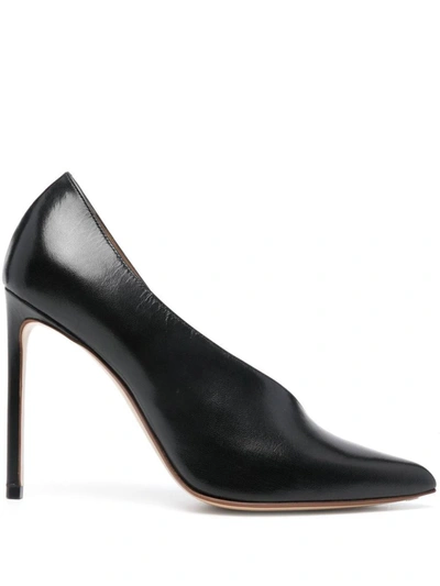 Francesco Russo 105mm Asymmetric Leather Pumps In Black