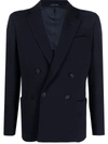 Giorgio Armani Double-breasted Velvet Blazer In Blue