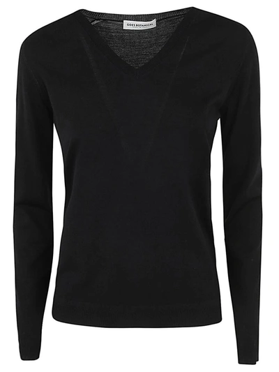 Goes Botanical Long Sleeves V Neck Sweater In Black