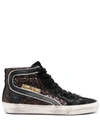 Golden Goose Deluxe Brand Women Slide Classic Suede High-top Sneakers With Glitter Inserts In Brown