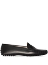 TOD'S 'GOMMINO' BLACK LOAFERS WITH EMBOSSED LOGO IN SMOOTH LEATHER WOMAN