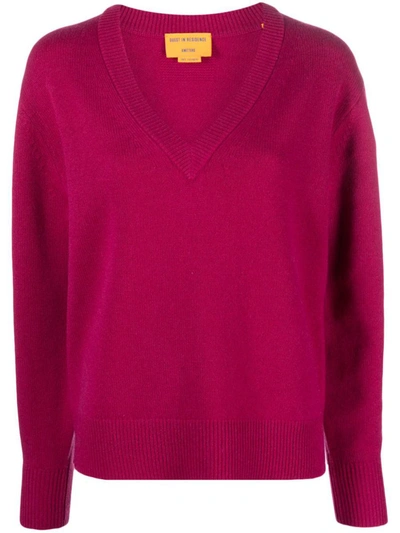 Guest In Residence The V Cashmere Pullover Sweater In Magenta