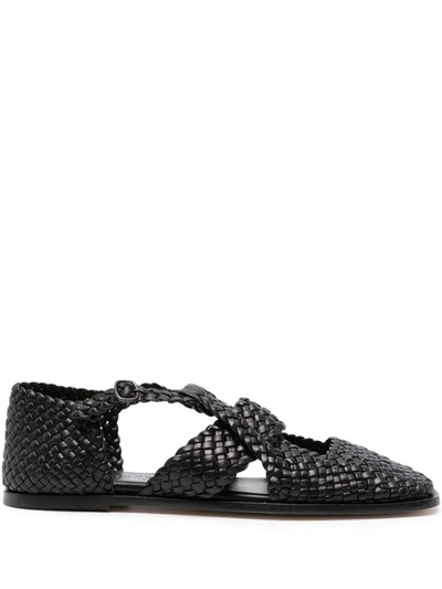Hereu Serra Woven Leather Ankle-strap Loafers In Black
