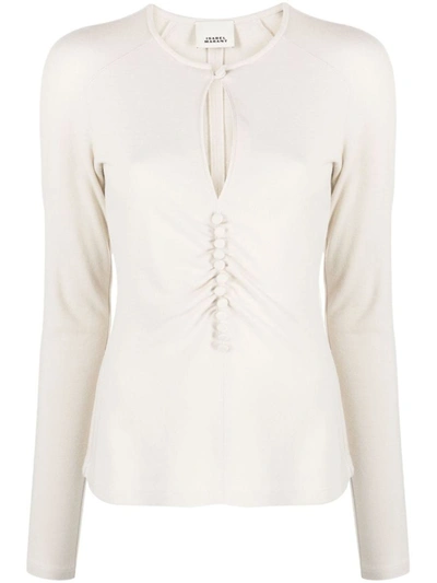 Isabel Marant Keyhole-neck Long-sleeve Blouse In Nude & Neutrals