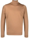 John Smedley Ribbed Turtleneck Wool Sweater With Straight Hem In Brown