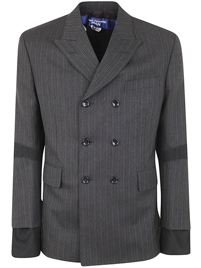 Junya Watanabe Pinstripe Wool Blazer In Gris