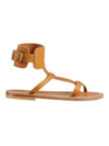 Kjacques K Jacques Ladies Brown Caravelle Flat Leather Sandals In Brown