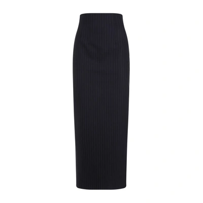 Khaite Loxley Pinstripe Pencil Skirt In Navy White