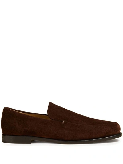 Khaite 20mm Alessio Suede Loafers In Brown
