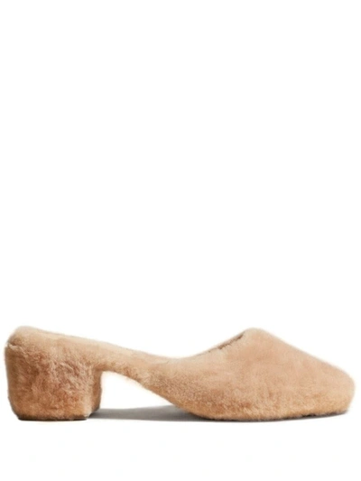 Khaite Clio 50mm Shearling Mules In Nude & Neutrals