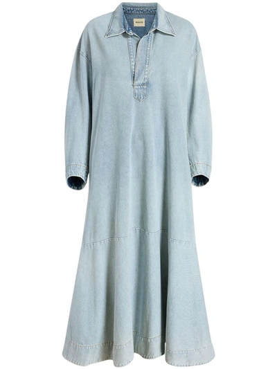 Khaite Franka Oversize Long Sleeve Denim Dress In Blue