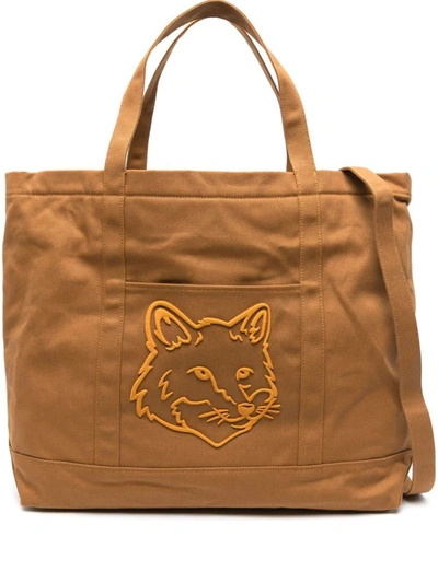 Maison Kitsuné Large Bold Fox Head Tote Bag In Brown