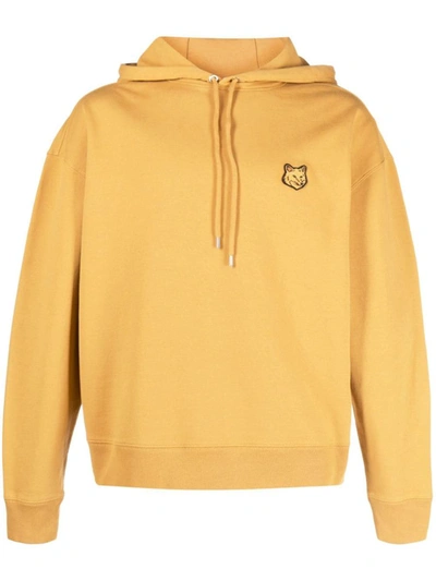 Maison Kitsuné Tonal Fox Head Patch Oversize Hoodie Clothing In Yellow
