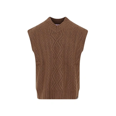 Martine Rose Boiled Cable V Neck Waistcoat Gilet In Chocolate Choc