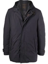 Moorer Smooth Medium Hooded Parka With Adjustable Cuffs In Blue