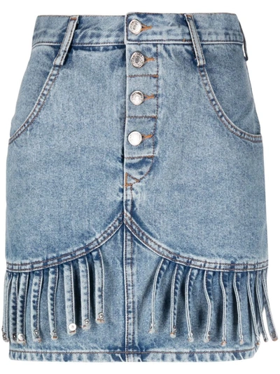 Moschino Fringe-detail Denim Skirt In 1295