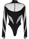 Mugler Paneled Bodysuit In Black