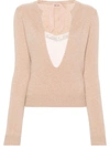 N°21 U-neck Laminated Sweater In Nude & Neutrals